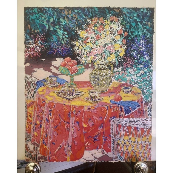 Charles Lee Painting Elegant Floral Tea Party Setting